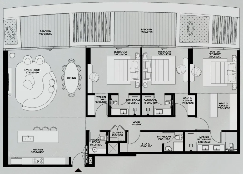 Lia by Avenew Development 3 bed floor plan, 2,200 sqft