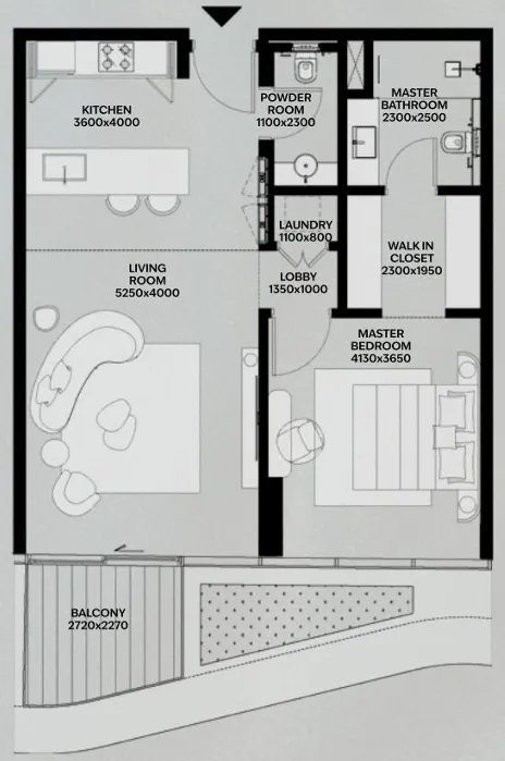 Lia by Avenew Development 1 bed floor plan, 842 sqft
