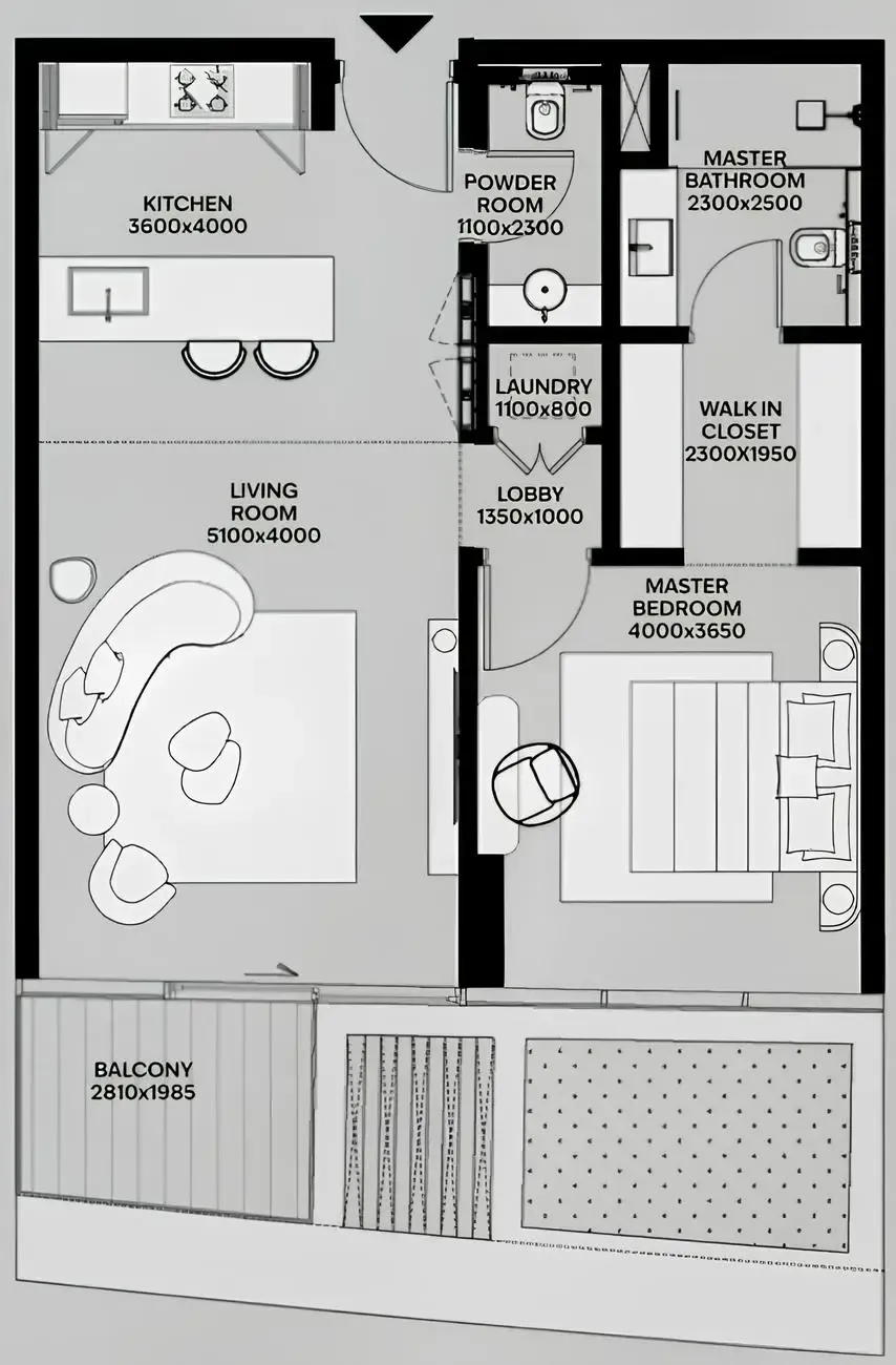 Lia by Avenew Development 1 bed floor plan, 825 sqft