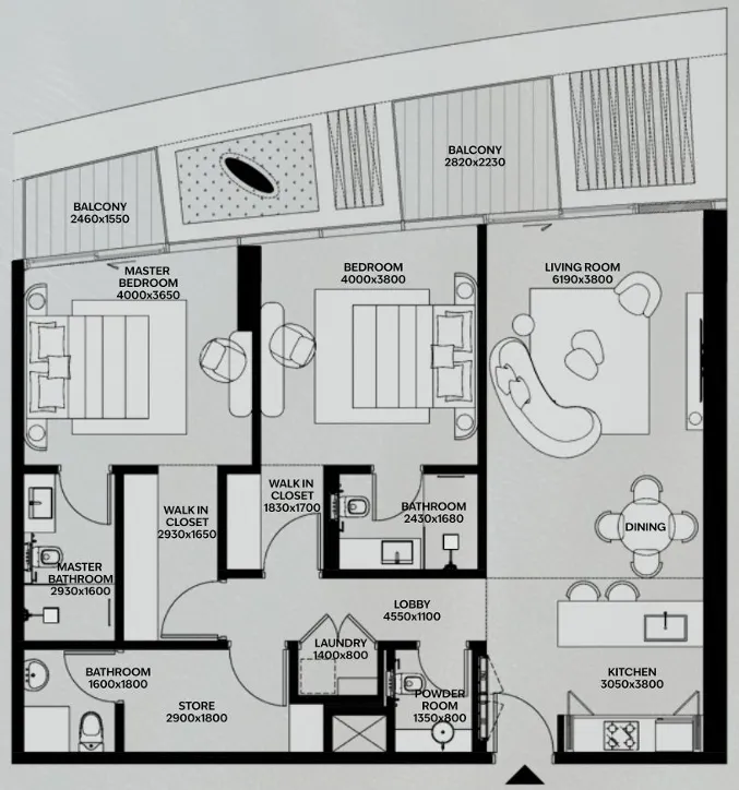 Lia by Avenew Development 2 bed floor plan, 1,319 sqft