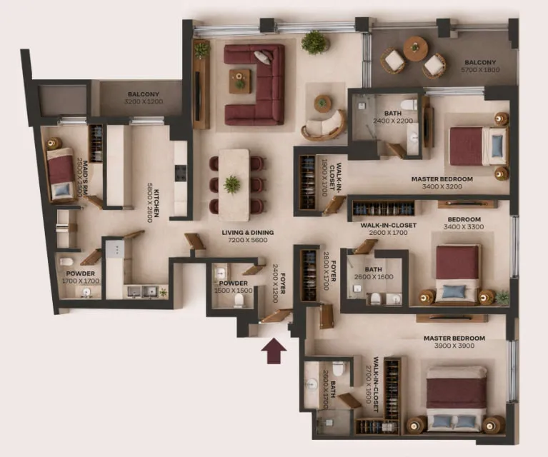 New Project by Grid Properties 3 bed floor plan, 1,805 sqft