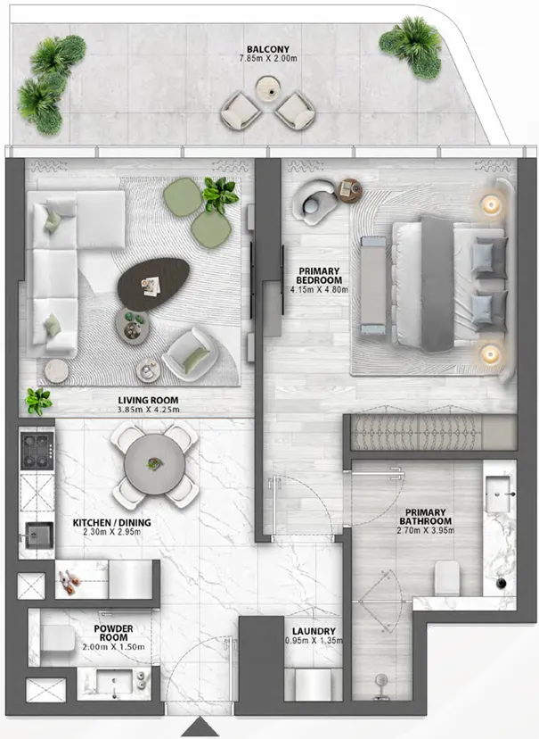 Passo by Beyond 1 bed floor plan, 840 sqft