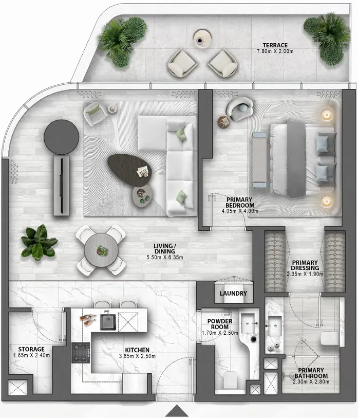 Passo by Beyond 1 bed floor plan, 960 sqft