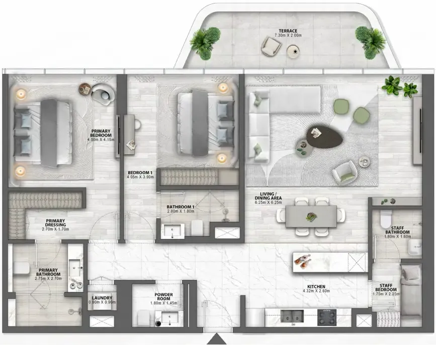 Passo by Beyond 2 bed floor plan, 1,581 sqft
