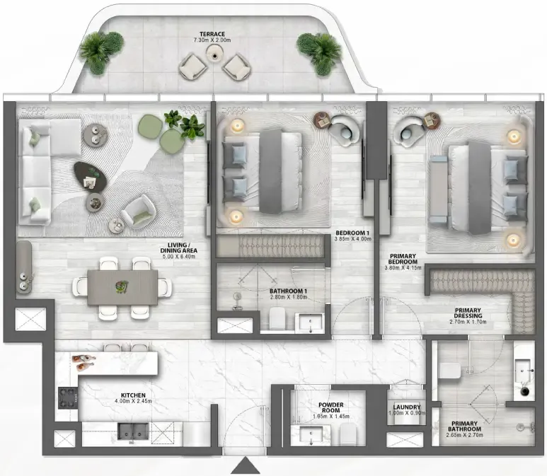 Passo by Beyond 2 bed floor plan, 1,390 sqft