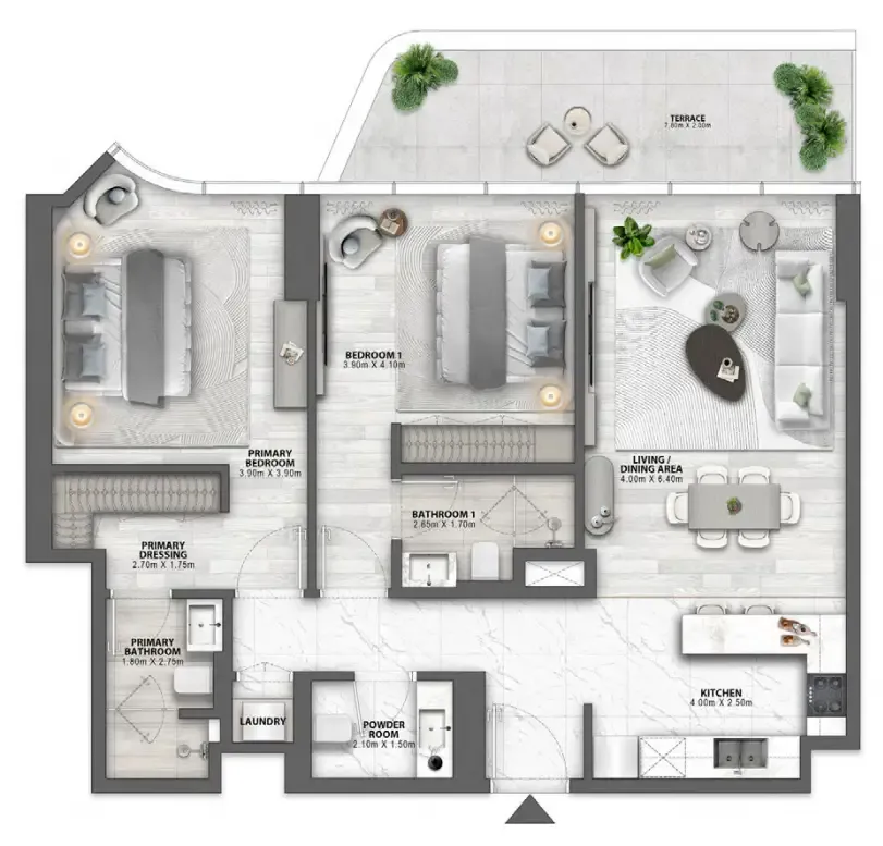 Passo by Beyond 2 bed floor plan, 1,333 sqft