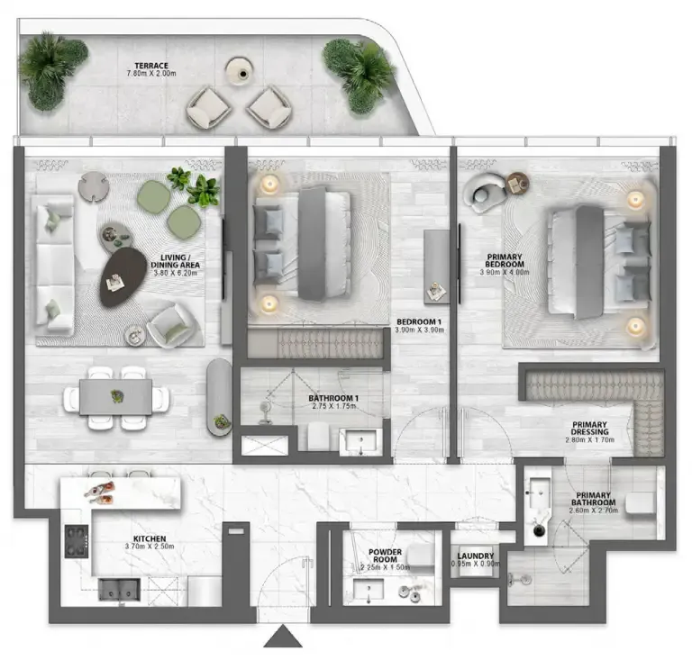 Passo by Beyond 2 bed floor plan, 1,354 sqft