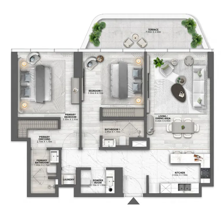 Passo by Beyond 2 bed floor plan, 1,309 sqft