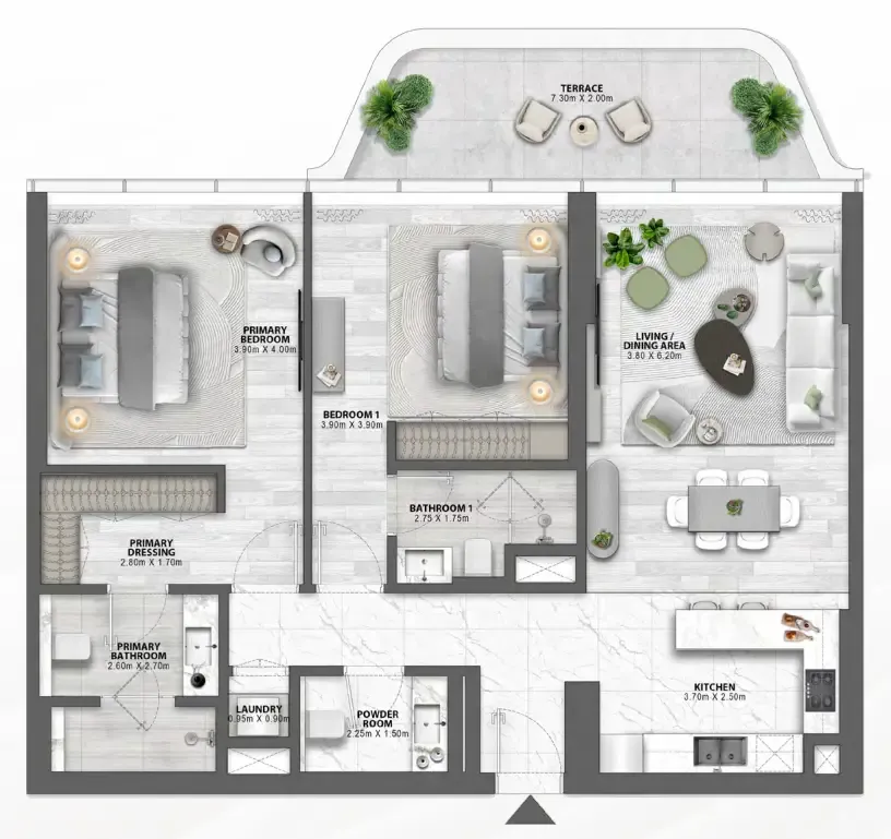 Passo by Beyond 2 bed floor plan, 1,320 – 1,334 sqft