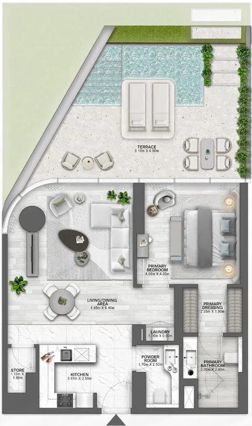 Passo by Beyond 1 bed floor plan, 1,411 sqft