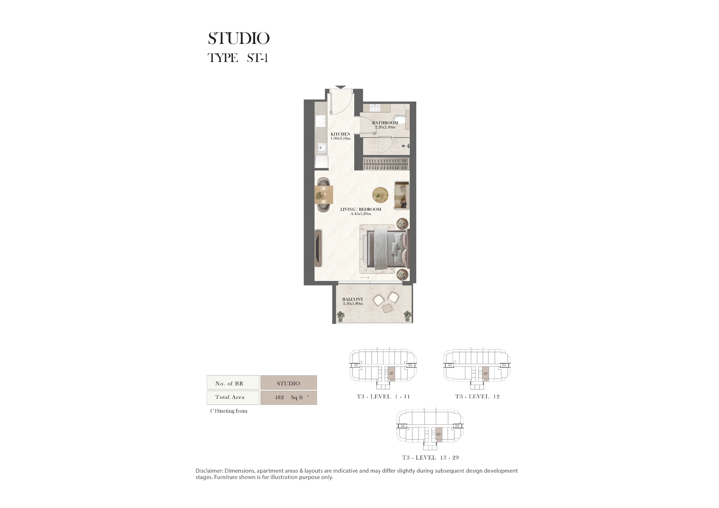 Radisson Residences Tower 3 Studio floor plan, 439 – 639 sqft