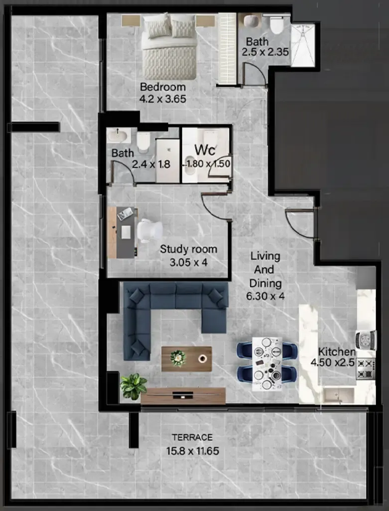 Rose Gardens 2 1 bed floor plan, 1,820 sqft