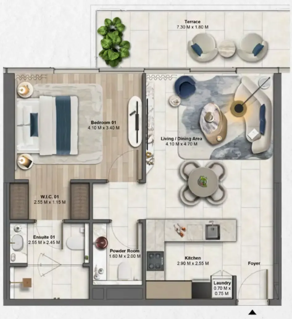 Soulever by Beyond 1 bed floor plan, 854 sqft