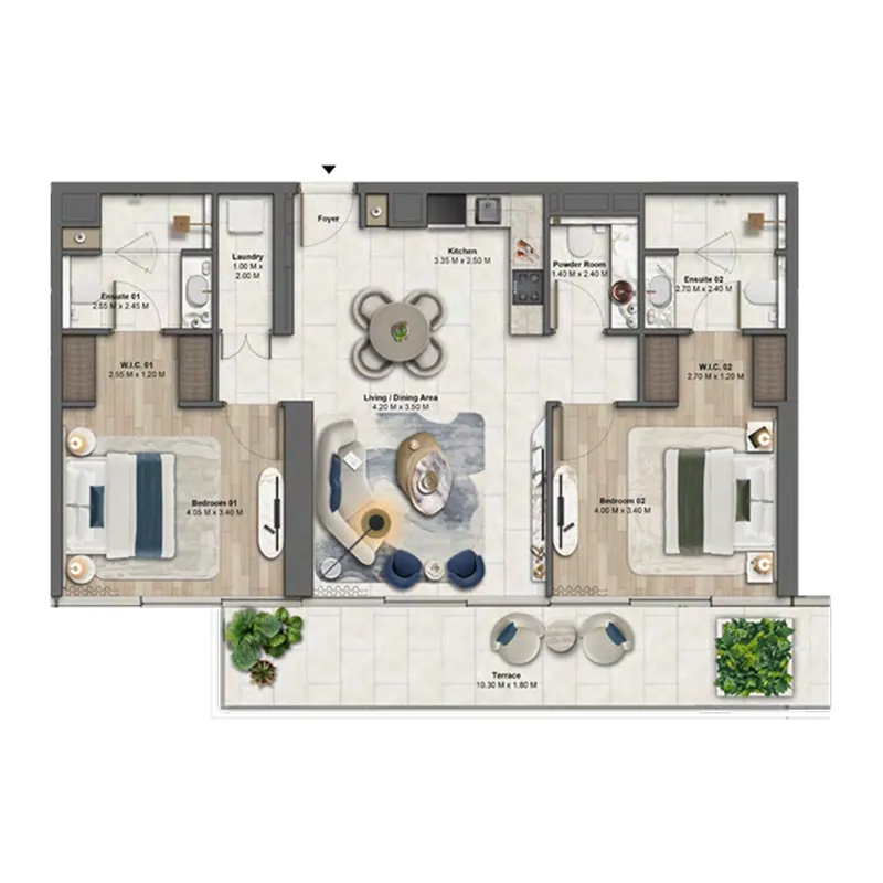 Soulever by Beyond 2 bed floor plan, 1,254 sqft