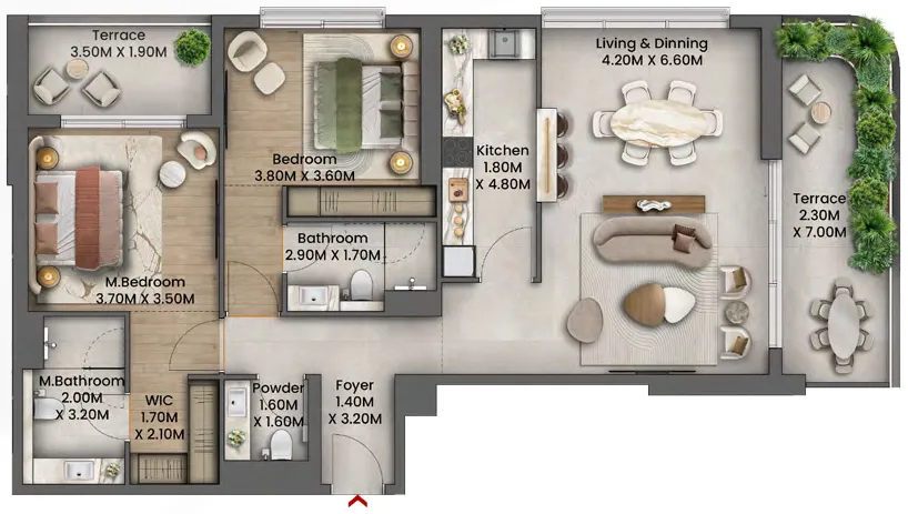 Talea 2 bed floor plan, 1,421 sqft