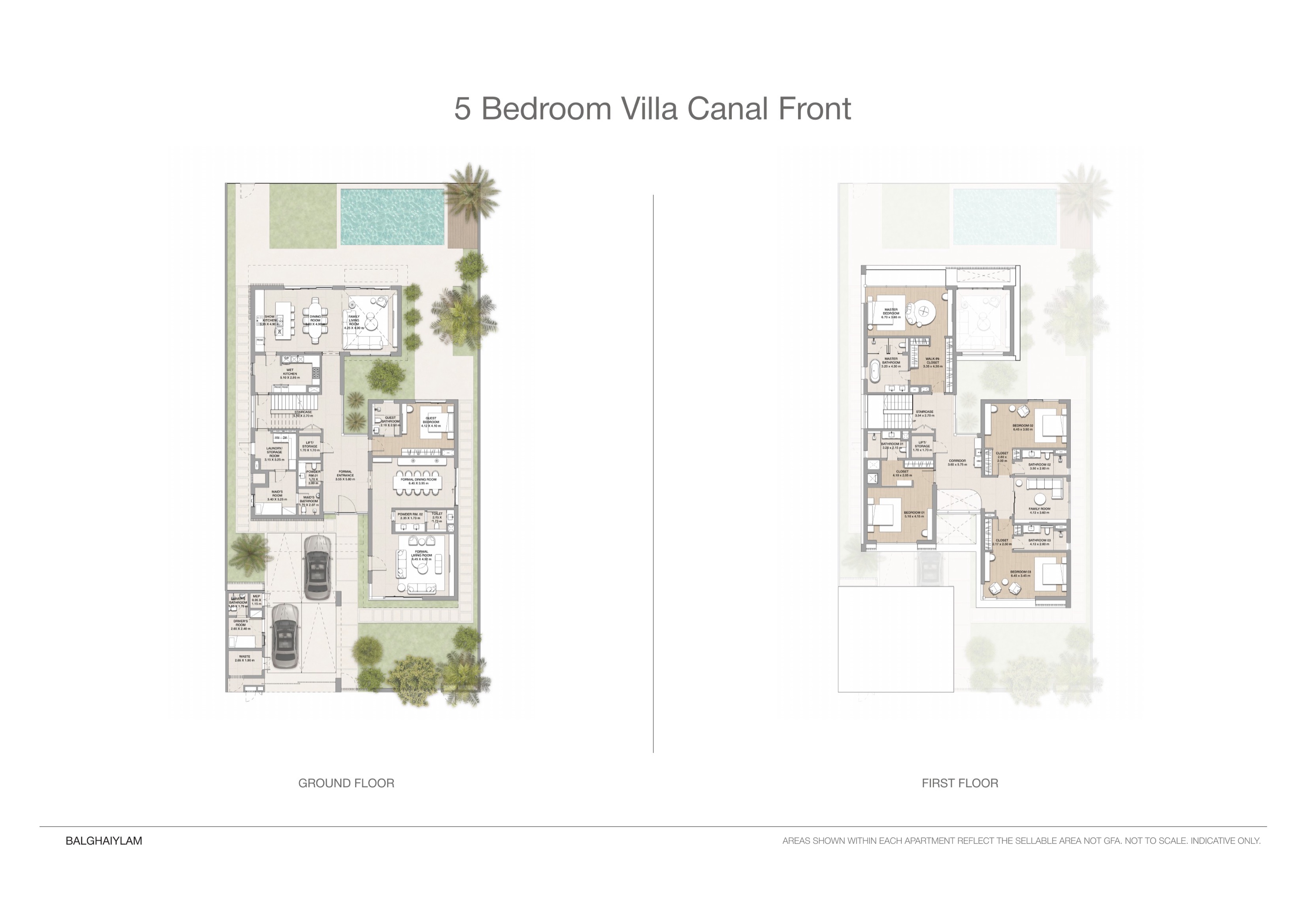 Yas Riva Reserve 5 bed floor plan — Waterfront · canal front, 5,942 sqft